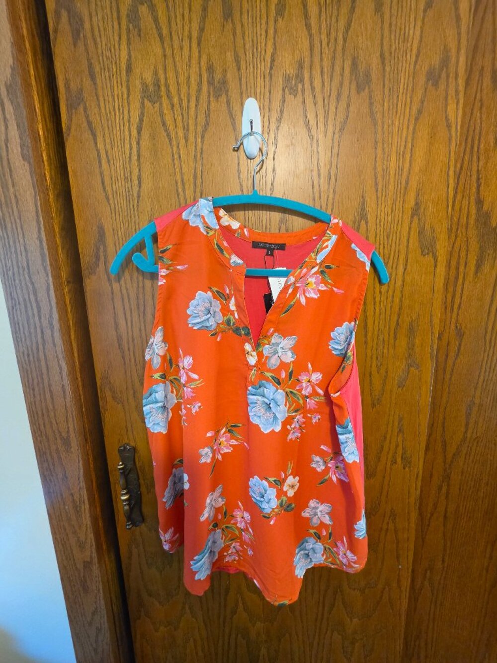 Papermoon Stitch Fix NWT Orange Floral Sleeveless Blouse Split V Neck Top L